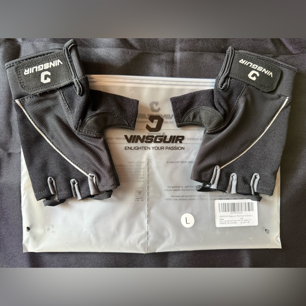 New Vinsguir Black Fingerless Athletic Weight Lighting Biking Fitness Gloves L